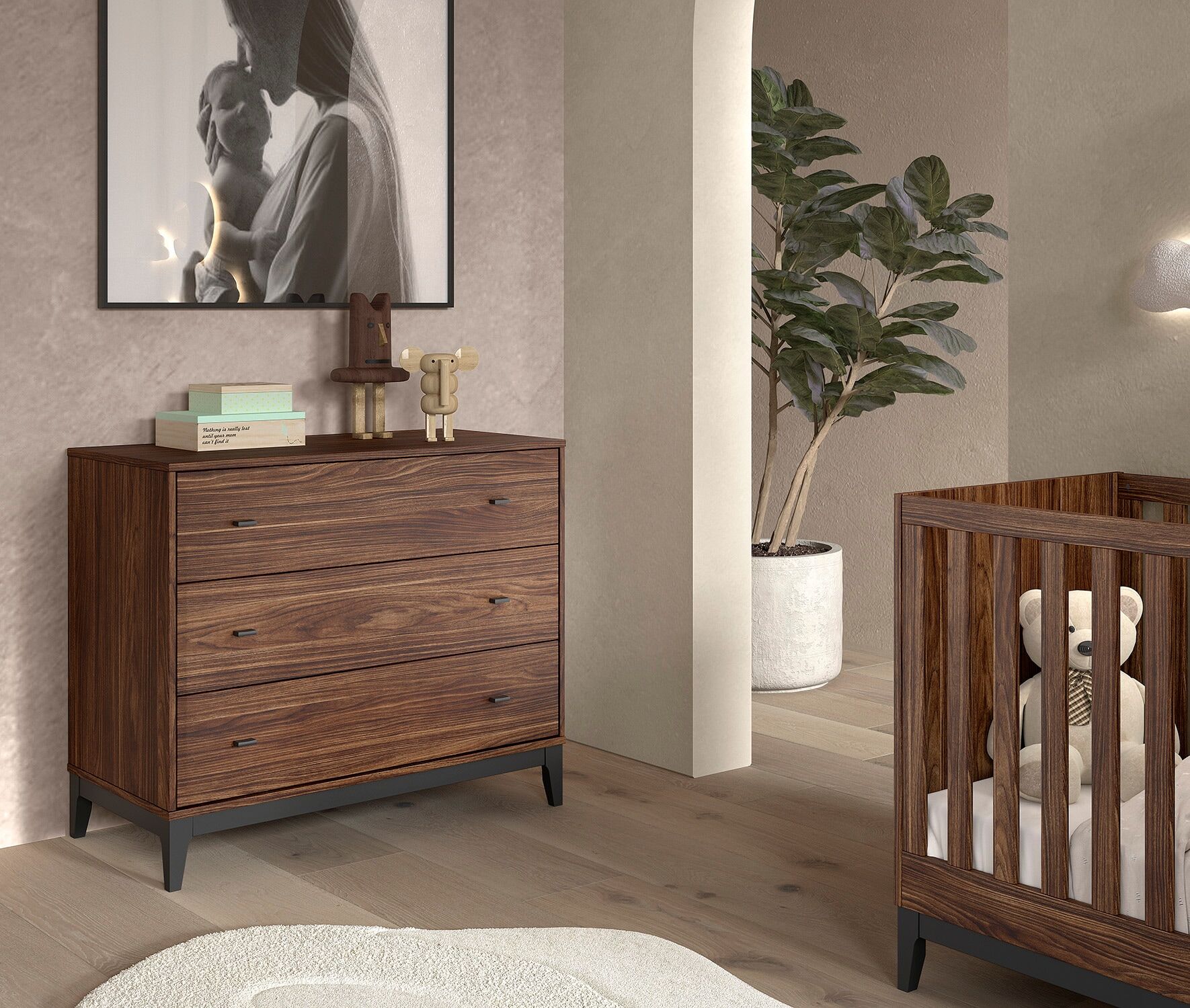 Kommode VIPACK "Ilyas, mit gradlinigem Design und viel Stauraum", nussbaum dekor, B:100cm H:89cm T:55cm, Sideboards, Kommode, pflegeleichte Melamin Oberfläche in Nussbaum Dekor nussbaum dekor B/H/T: 100cm x 89cm x 55cm, 3 Stk.