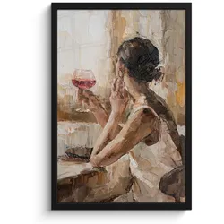 POSTER MIT RAHMEN Ölgemälde - Frau - Wein Bilder mit Rahmen 40x60 cm