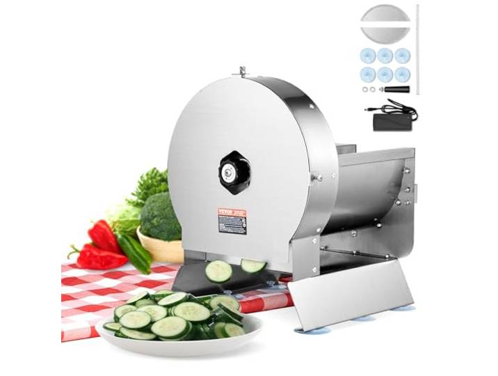 VEVOR Elektrischer Gemüsehobel, 0–12 mm Dicke, Einstellbare kommerzielle Schneidemaschine, Manueller Edelstahl-Lebensmittelschneider, Aufschnittmaschine, für Kartoffeln, Zitronen, Tomaten, Äpfel
