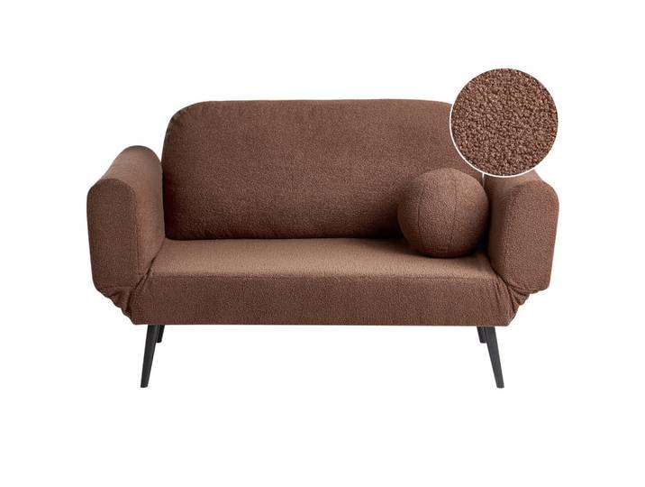 Beliani Schlafsofa 2-Sitzer Bouclé Braun Dorotea, Braun, Schwarz, Eukalyptusholz, 190x88x79 cm, Babymöbel & Kindermöbel, Kinderzimmer & Jugendzimmer, Schlafsofas