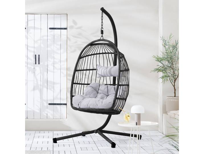 Hängesessel Hooper 95 x 190 x 95cm Grau/Schwarz