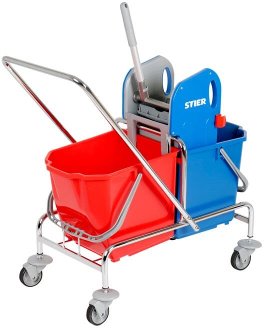 Kit chariot de nettoyage standard STIER (kit balai et 5 housses inclus), 2 seaux 25L, châssis chromé robuste, chariot ménage, nettoyage chantier (904717)