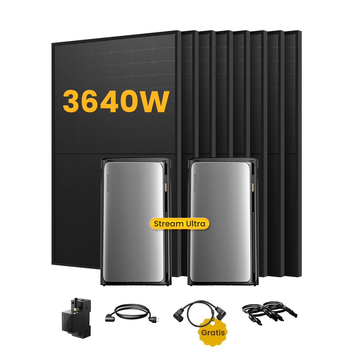 Balkonkraftwerk mit Speicher, 2x EcoFlow Stream Ultra mit 4x Astronergy 455Wp Bifazial Solarmodule mit EcoFlow Smart Meter & Parallel Kabel (0% MwSt)