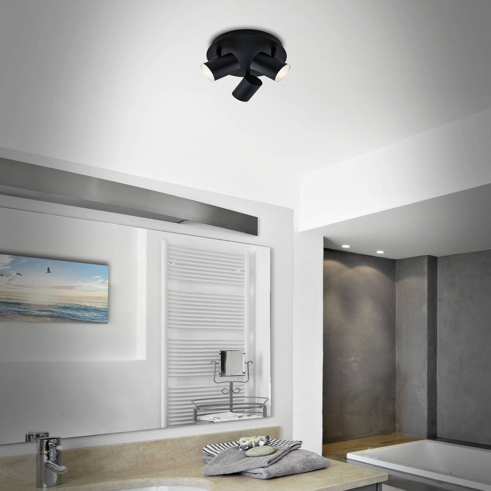 Briloner Banyo Splash ceiling spotlight GU10 IP44 3-bulb Splash, dimmable, Black, Living / Dining Room, metal, Modern, Ceiling Light