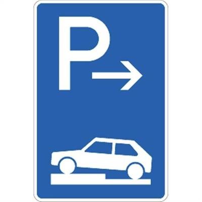 Verkehrsschild VZ315-71, Parken halb auf Gehwegen quer links (Anfang), Alu, RA2, 600x900 mm