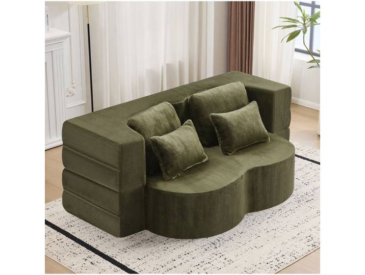 Modenuit Canapé convertible 2 places en lit d'appoint mousse haute densité vert 4 coussins