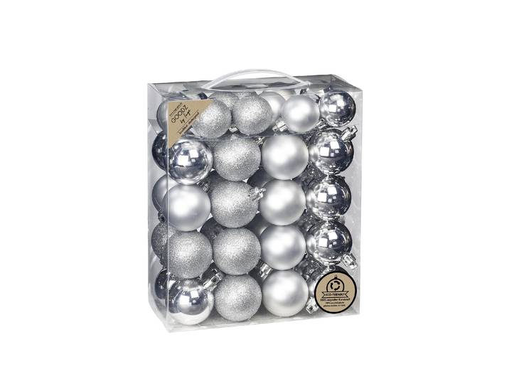 Weihnachtsbaumkugel Silber-Mix 44 Stück , silber (silberfarben), Ø:5cm, Kunststoff, Weihnachtsbaumkugeln, Weihnachtsbaumkugel