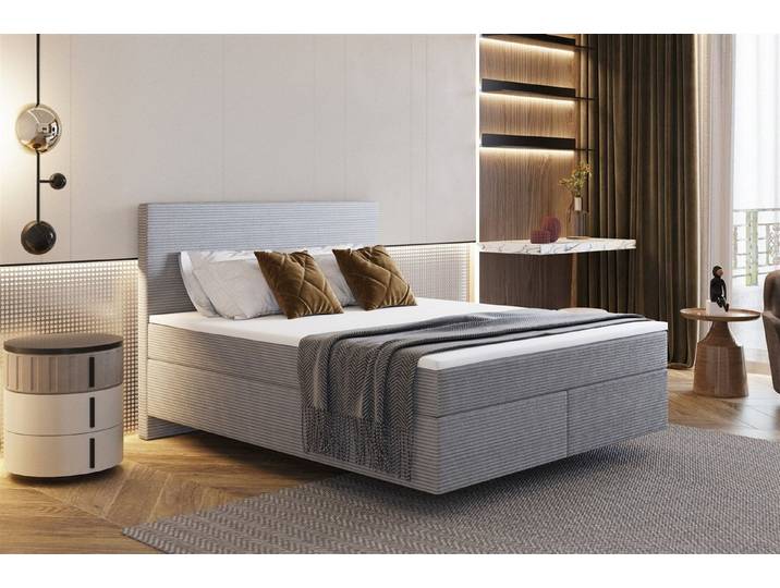 Fun Möbel Boxspringbett Schlafzimmerbett DEVIL Premium Stoff Scala (inkl. Kaltschaumtopper), Scheinbar schwebende Optik