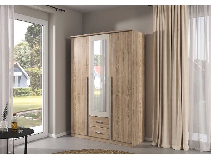 Drehtürenschrank Krefeld 136cm Holz/Braun/Eiche Sonoma Dekor