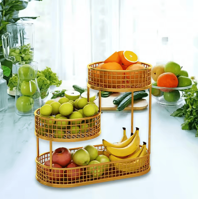 Inspire Curations Metal Wire Countertop Fruit Basket & Serving Stand gold