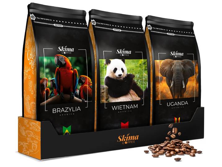 Grains de café 3X1Kg Brésil/Vietnam/Ouganda 100% Arabica Frais + Gratuit