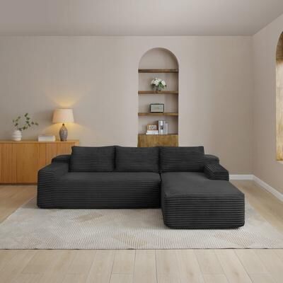 Abrihome "97"" L-Shaped Corduroy Boneless Sectional Sofa with Chaise"