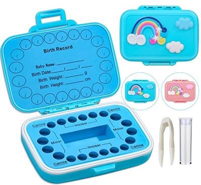Perfect Picks Market Baby Teeth Keepsake Box, Colored Tooth Holders, Teeth Lanugo Storage Saver For Boys Girls, Container Organizer For Lost blue