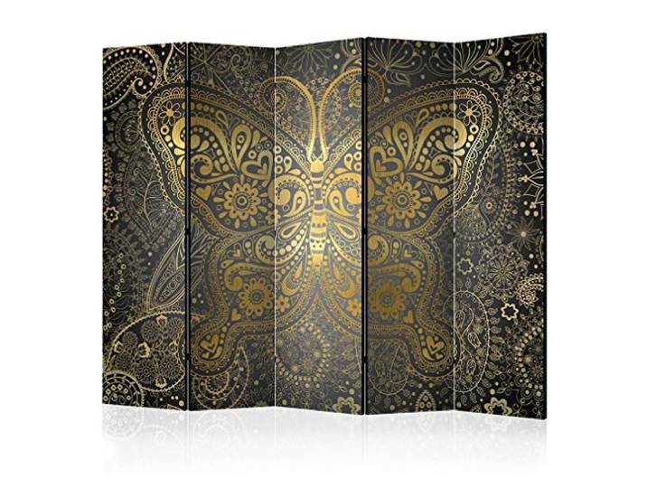 decomonkey Paravent Raumteiler Innen Ornament, 225x172 cm, 5-teilig Beidseitig, Wohnzimmer, Room Divider, Wall, Raumteiler Stehend, Trennwand, Sichtschutz, Spanische Wand, Sichtschutzwand, Holz