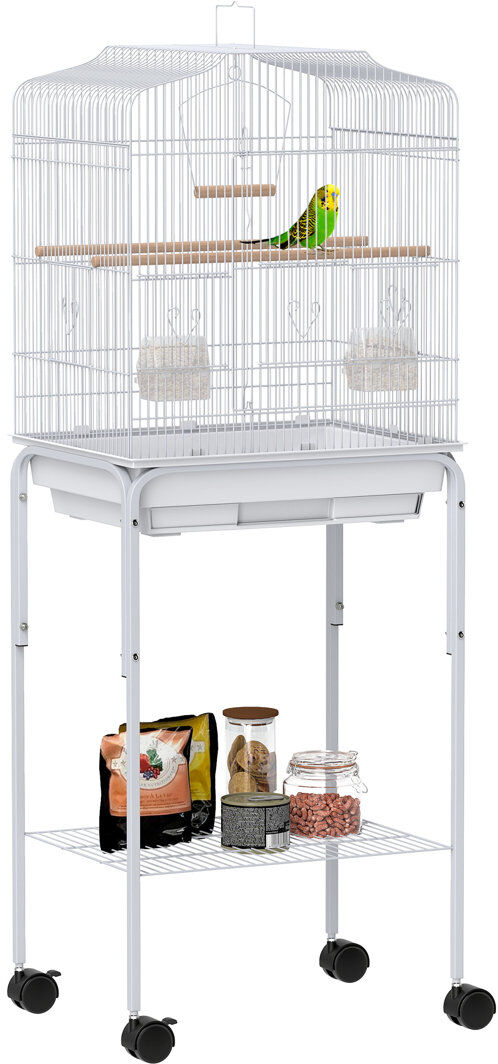 PawHut Bird Cage for Budgie Finch Canary Parakeet with Stand Tray White White 124cm H X 46.5cm W X 36cm D
