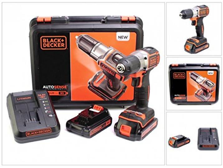 BLACK+DECKER ASD18KB-QW Perceuse-Visseuse - Chargeur 1h30\, 18V\, Coffret\, 2 Batteries