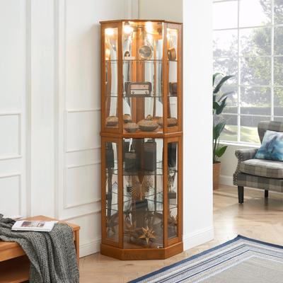 CARMORICO 6-Shelf Corner Curio Display Cabinet with Lights, Mirrors, and Adjustable Shelves
