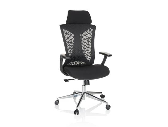 hjh OFFICE Profi Bürostuhl FALEO B Stoff/Netzstoff Drehstuhl mit Lordosenstütze, Kopfstütze höhenverstellbar, Schwarz 751013