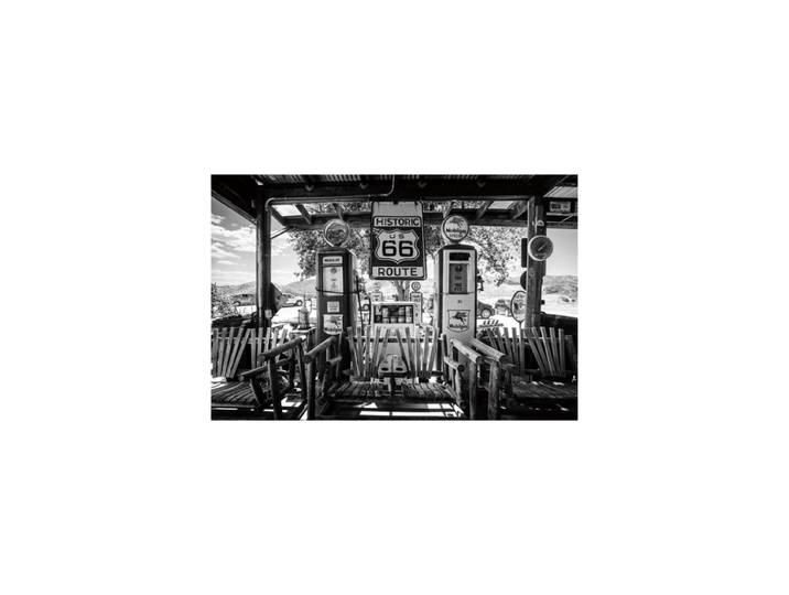 Glasbild „Route 66“ 120 x 80 cm Schwarz, Weiss Crea Collection
