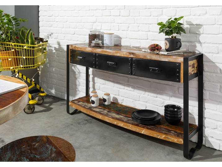 Console 135x35 Bois de récupération laqué Multicolore INDUSTRIAL #42