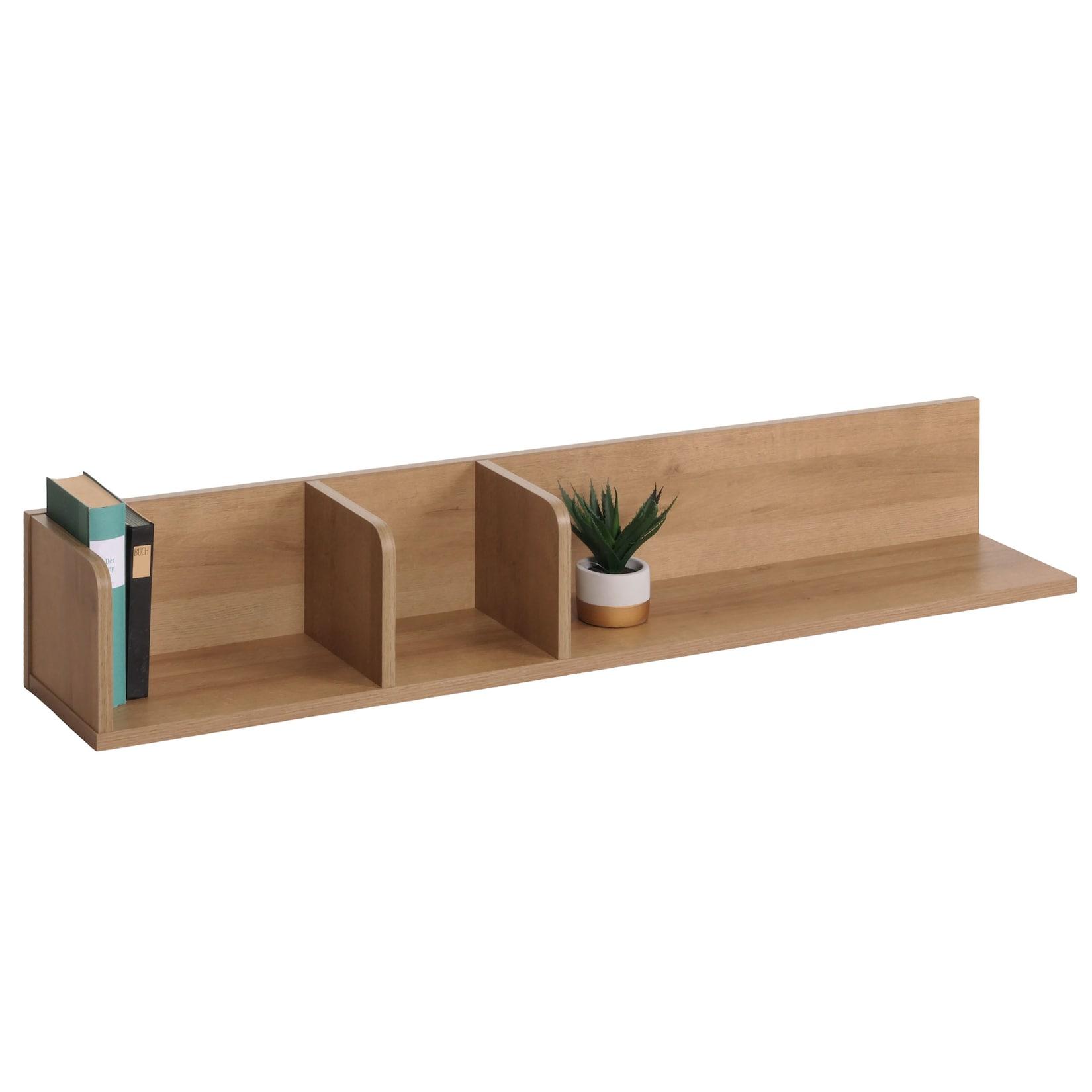 Wandregal MCW-M48, Hängeregal Regal Holzregal Schweberegal, 3 Fächer 20x120x21cm ~ natur