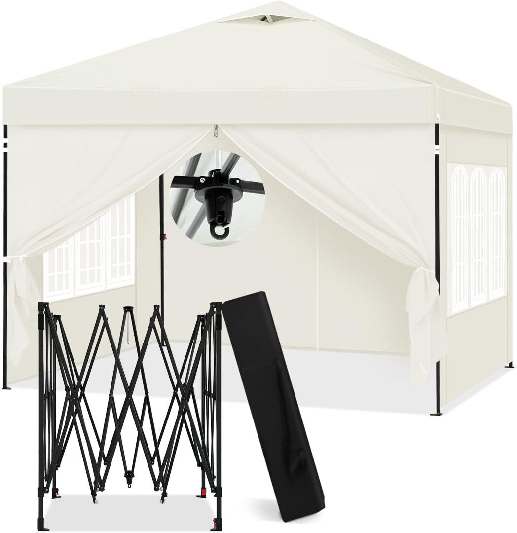Dakota Fields Gazebo 3 X 3 M, Folding Gazebo With Side Walls, Waterproof, Stable, Winterproof, Outdoor Garden Gazebo, Party Tent, Garden Tent, Height Adjustable, Uv White 300cm W X 300cm D X 270cm H