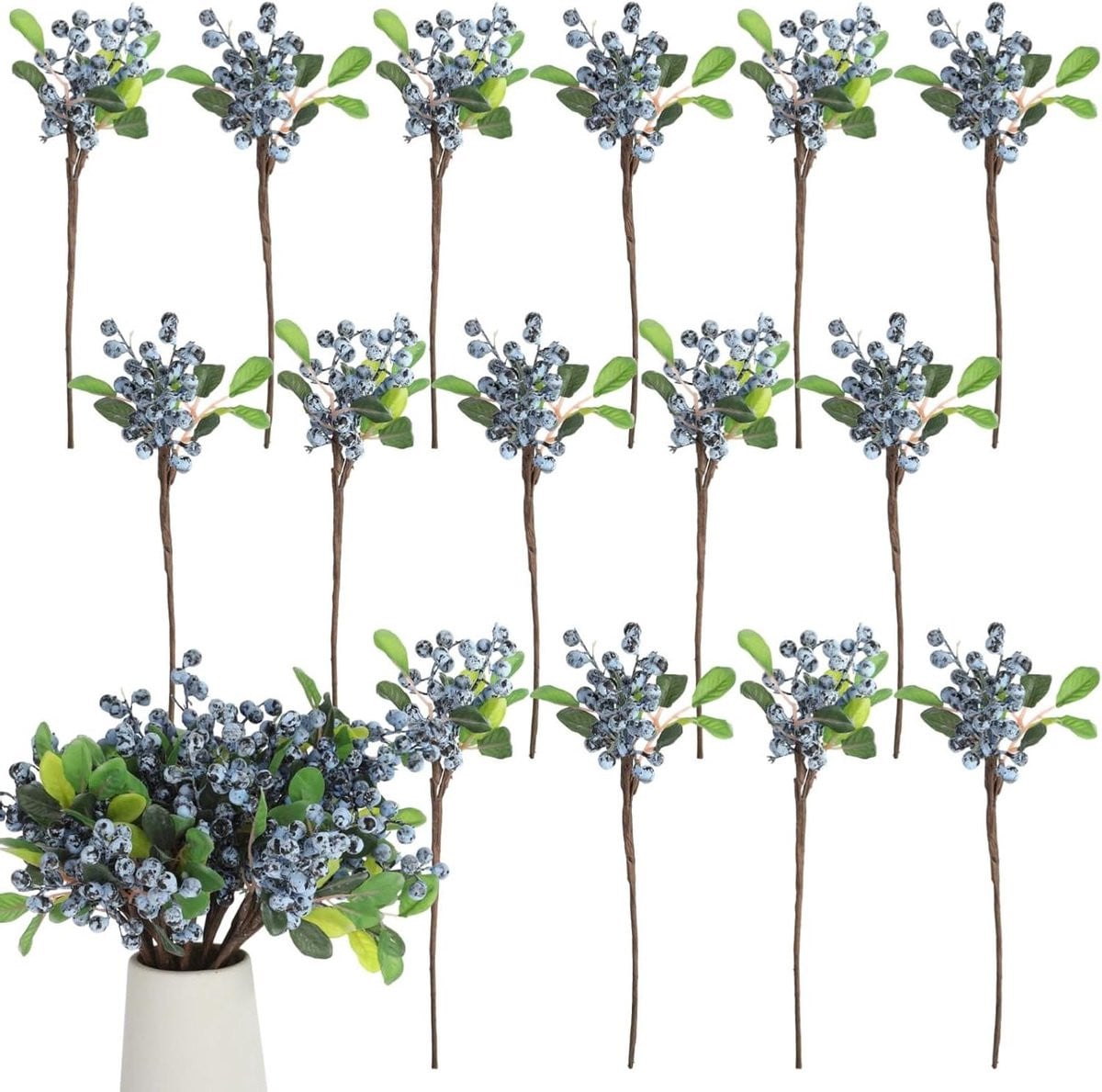 20 stuks Kunstmatige Bosbessenstengels - Realistische Blauwe Nep Bosbes Takken voor Interieur Decoratie
