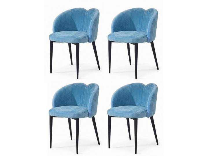 JVmoebel Sitzgruppe Grazile Esszimmerstühle 4er Set Blau Himmelblau Textil Blüten-Design, (4-tlg., 4-tlg)
