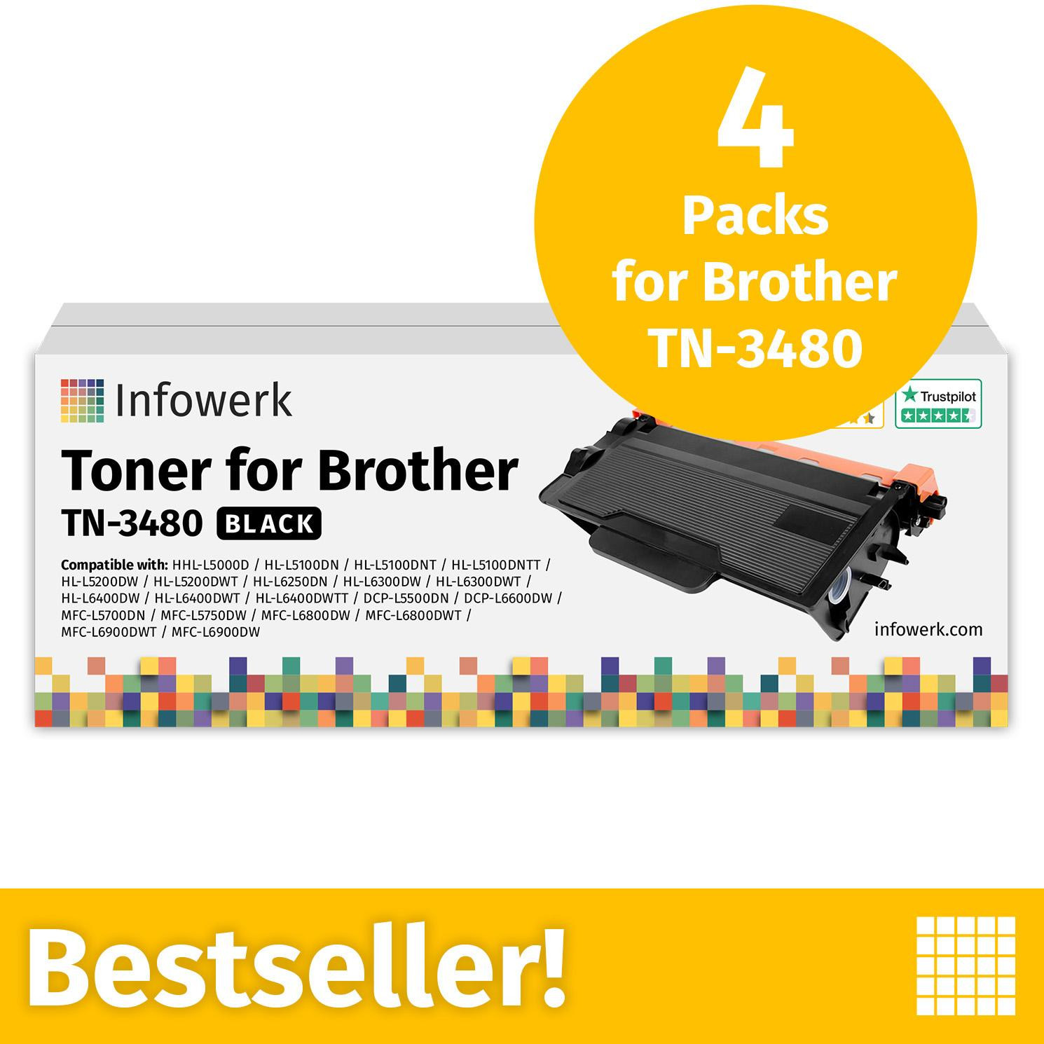 Infowerk Toner voor Brother TN3480, 4 stuks