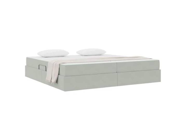KTHLBRH Boxspringbett Hellgrau 200 x 200 cm mit Matratze Luxuriöser Samt, Metallgestell, hydraulischer Aufbau, enthält Lattenrost