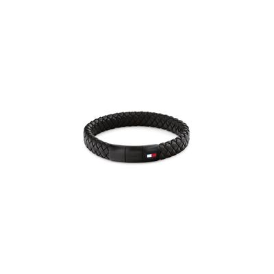 Lederarmband TOMMY HILFIGER "ROUND BRAIDED BRACELET", schwarz (schwarz, blau, weiß, rot), Armbänder, Damen, 19cm, Edelstahl Leder, Edelstahl, Leder, Lederarmband