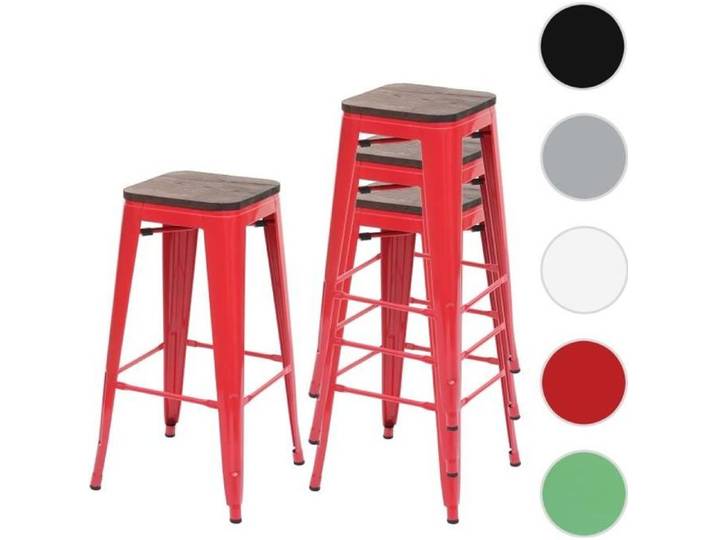 4x Tabouret de bar HWC-A73 avec siège en bois métal style industriel ~ rouge