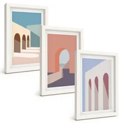 BILDER SET 3er Set - 20x30 cm Weißer Rahmen - Architekturgrafiken in Pastellfarben