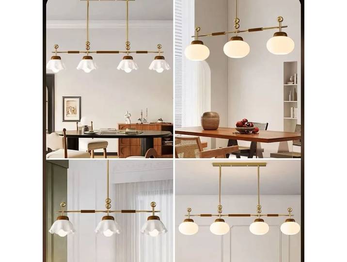 Lampe suspendue rétro en forme de fleur à plusieurs têtes, design créatif, protection des yeux, couleur noyer, pour restaurant et décoration intérieure