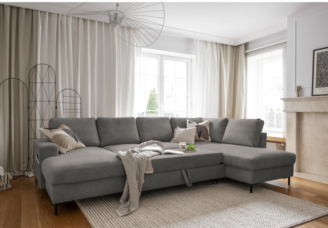 MiuForm Lofty Lilly 8 seater Corner Sofa Bed Light Grey 84cm H X 303cm W X 197cm D