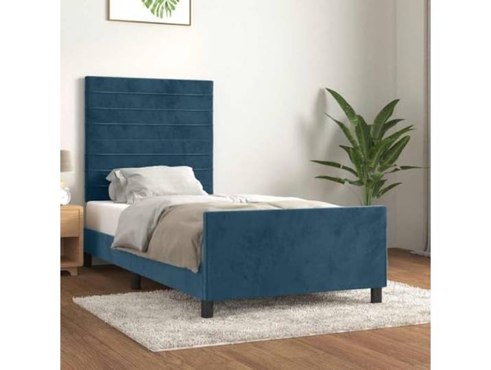 Samt Höhenverstellbar Bettgestell mit Kopfteil Dunkelblau 80x200 cm Bettgestell ohne Matratze Dunkelblau 80x200 cm Samt mit verstellbarem Kopfteil Luxus Polsterbett mit Lattenrost Stabil