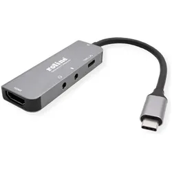 Roline Dockingstation Typ C, 4K HDMI (USB-C, 4 Ports), Dockingstation + USB Hub, Grau