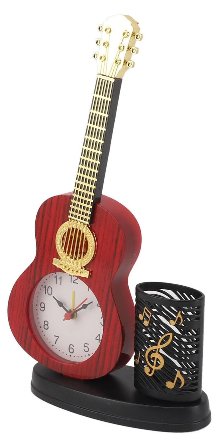 Dripio Wandklok in de vorm van een gitaar met potloodhouder, retro-design, bruin