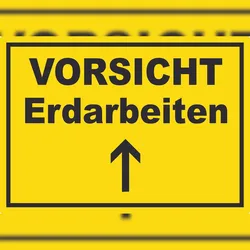 HB-Druck Vorsicht Erdarbeiten mit Richtungspfeil oben Aufkleber A4 (210x297mm)