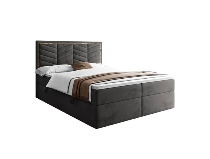 Lookway Boxspringbett Aurora mit Bettkasten & Topper Modernes Stauraumbett mit Taschenfederkernmatratze & elegantem Kopfteil für erholsamen Schlaf (Grau (Royal Velvet 185), 180x200)