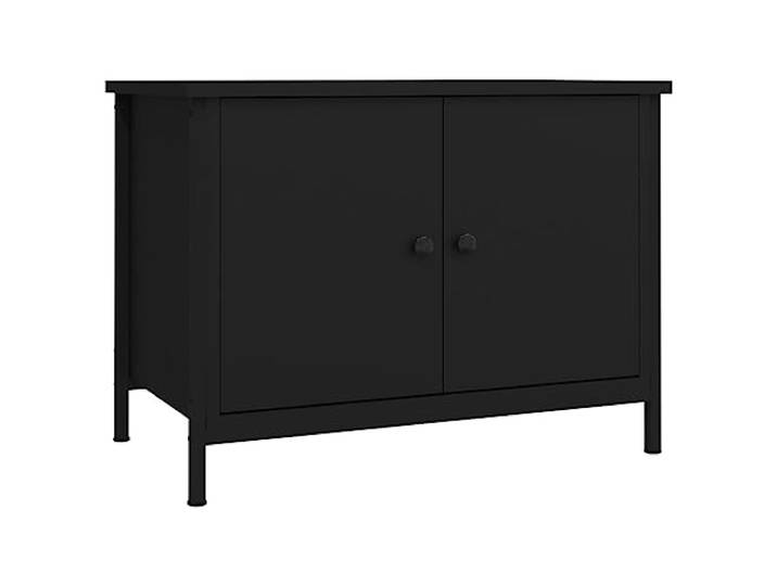 KUPTYERFG TV-Schrank Schwarz 60x35x45 cm Lowboard Fernsehtisch Kompaktes Mediencenter mit 2 Fächern und Türen aus Holzwerkstoff, ideal für Wohnzimmer und Schlafzimmer geeignet.