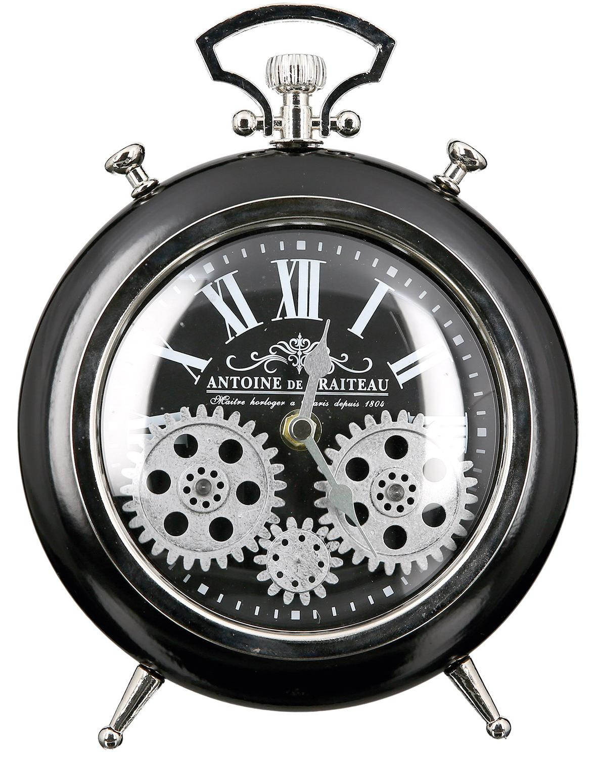 Gilde Wandklok of Tafelklok Transmission Zwart met Tandwielmotief, B: 18,5 cm, H: 25 cm, D: 5,5 cm