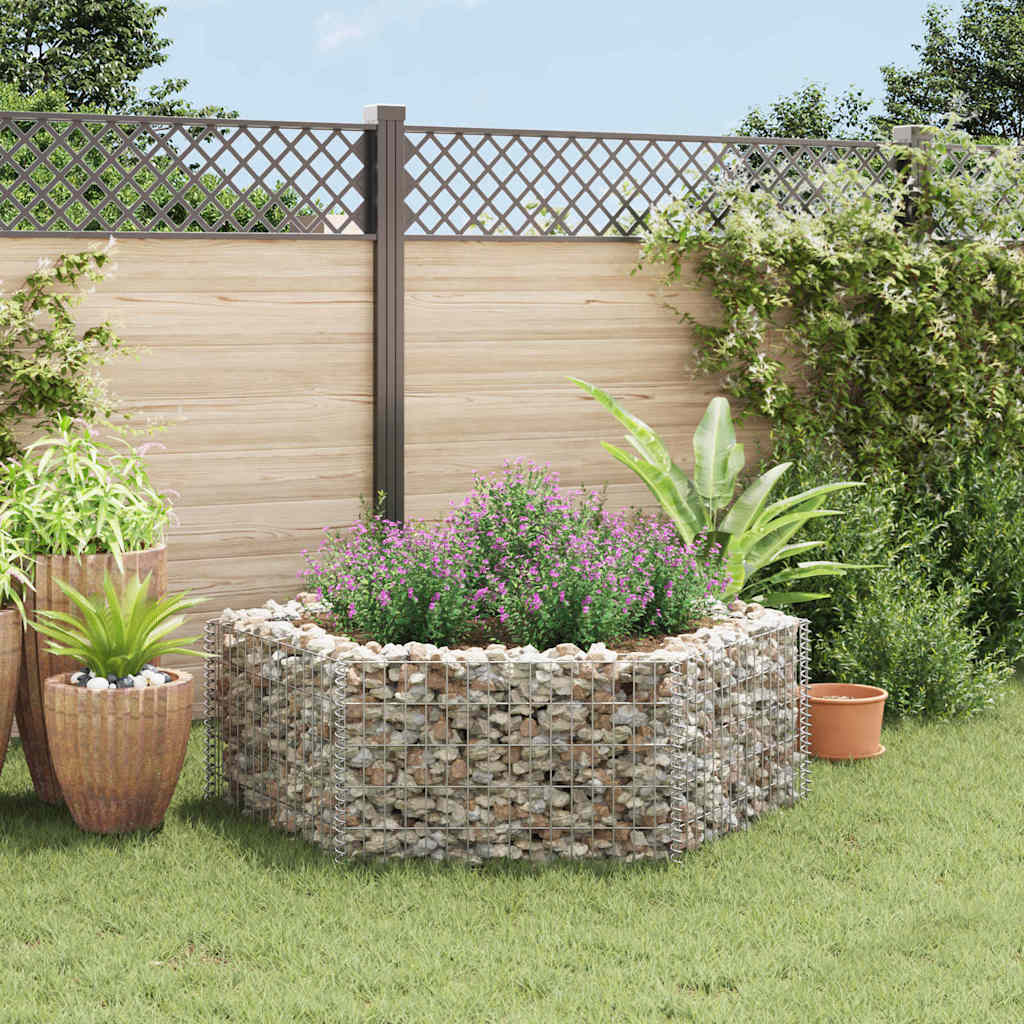 vidaXL Arriate hexagonal de gaviones 160x140x50 cm Plateado