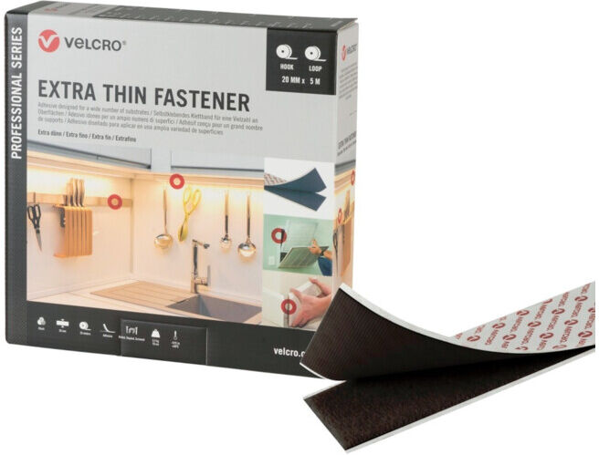VELCRO Bande auto-agrippante extra fine 5m Crochet + Boucle 20mm Noir (VEL-PS20020)