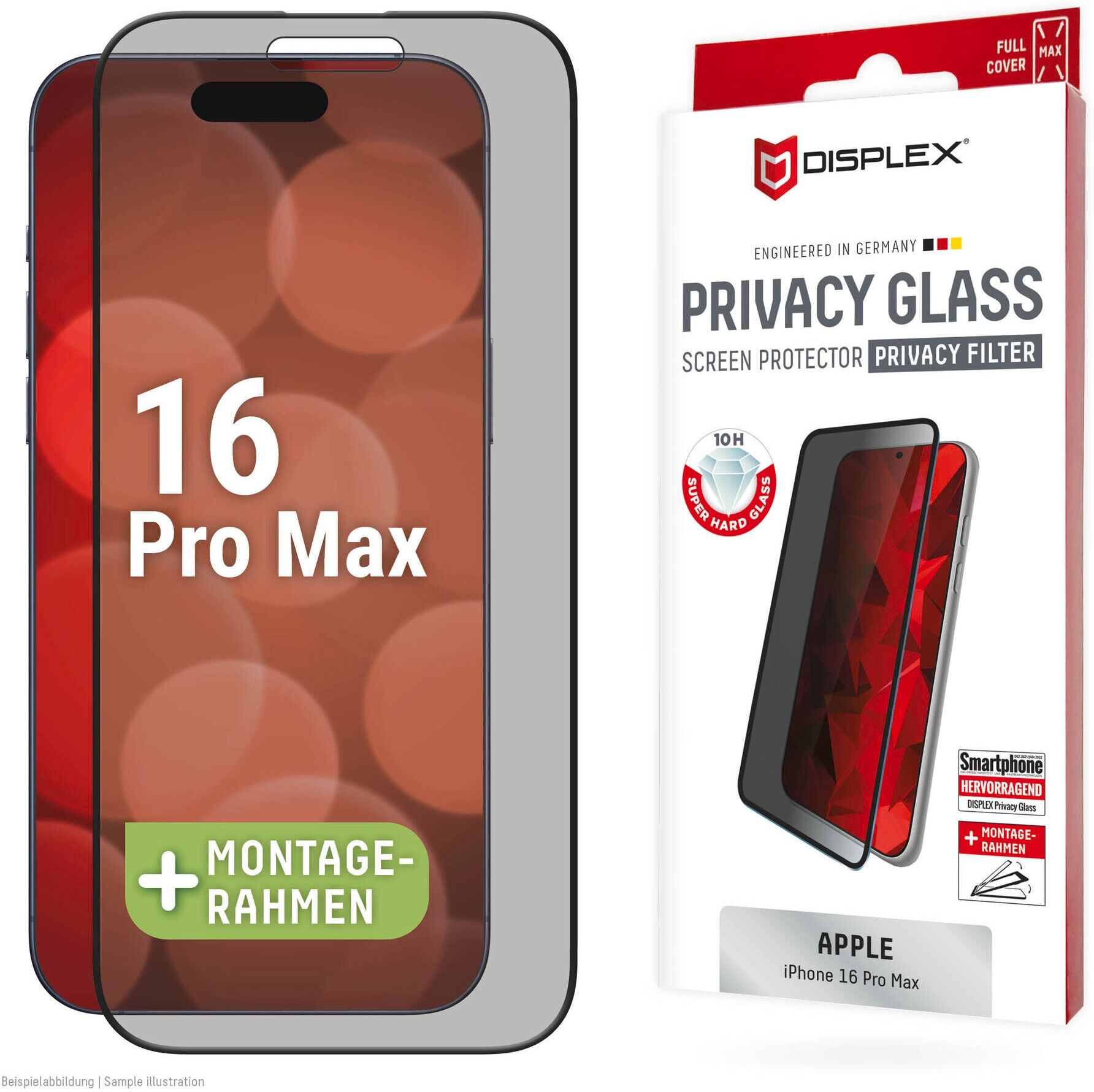 Displex Displayschutzglas "Privacy Glass Full Cover", schwarz, B:9cm H:1,5cm T:20mm, Displayfolien, Displayschutzfolie, Schutzfolie, Bildschirmschutz, kratz- & stoßfest, Displayschutzglas