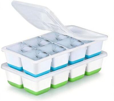 The Handy Homestead Large Ice Cube Tray With Lid Easy Release Silicone Whiskey Ice Mold 2pcs