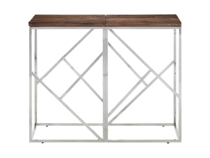 Beistelltisch 90 x 40 x 70 cm aus Edelstahl massive Holzschwellen Silber Massive Holzschwellen, Edelstahlgestell, schmutzabweisende Oberfläche, für Flur und Wohnzimmer