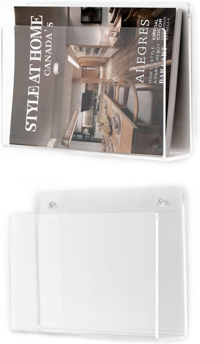 XOHYW Tijdschriftenhouder 2 stuks - Helder Acryl Wandrek voor Tijdschriften, Boeken en Dossiers