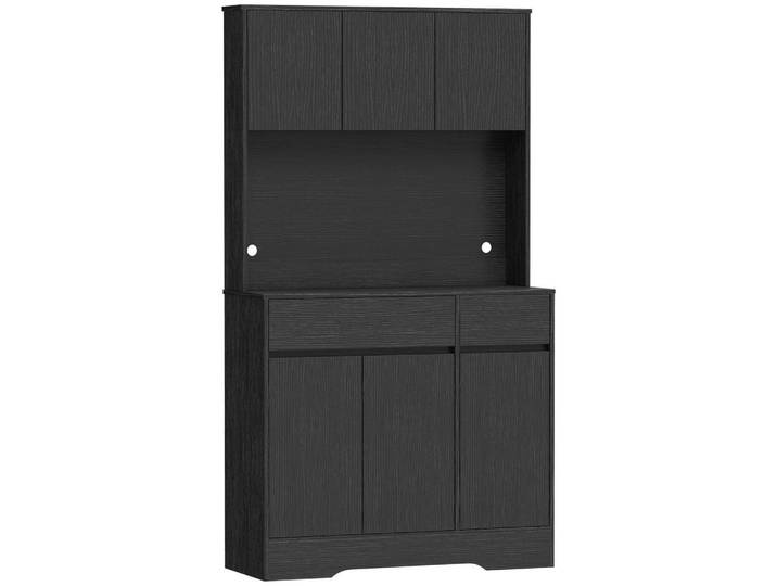 Homcom Küchenschrank aus Spanplatte MDF 100/38/180 cm Schwarz, Holz, Nachbildung, 4 Fächer, 2 Schubladen, 38x180x100 cm, Küchen, Küchenmöbel, Küchenschränke, Geräteumbauschrank