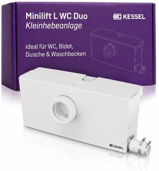 KESSEL Minilift L WC Duo Kleinhebeanlage 28523 für fäkalienhaltiges  Abwasser, 2 Pumpen mit Schneidwerk, WLAN-Funktion, Alarm, steckerfertig, EN  12050-3